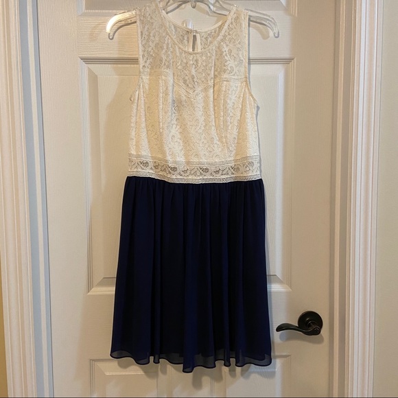 Blue/ White A. Byer Lace Top Chiffon Bottom Dress - Picture 1 of 5